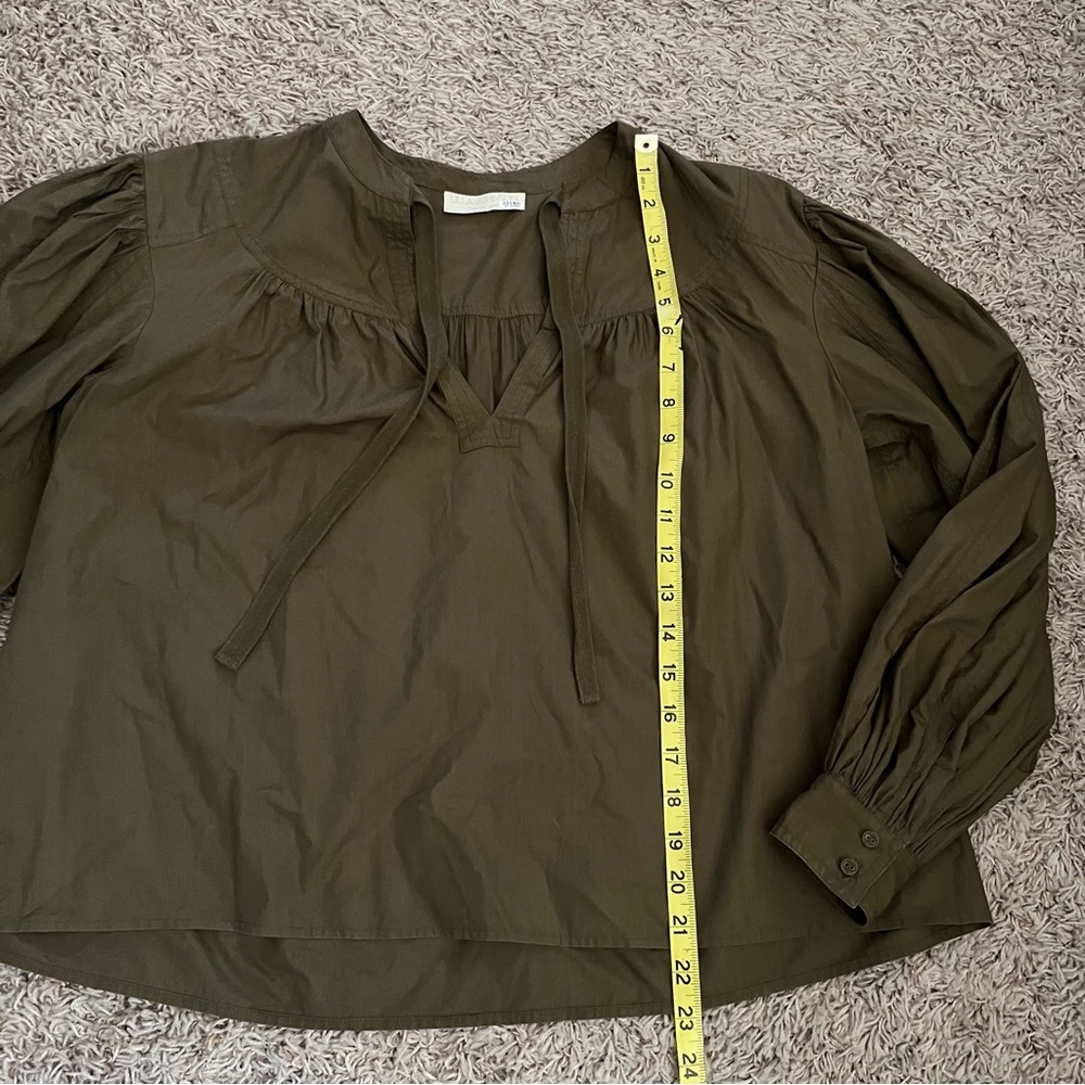 ULLA JOHNSON Delaney Balloon Sleeve Poplin Cotton Blouse in Olive Green Size 0 - Picture 12 of 14